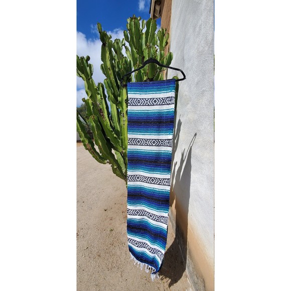 blue color mexican blanket falsa blanket beach blanket - Picture 2 of 2